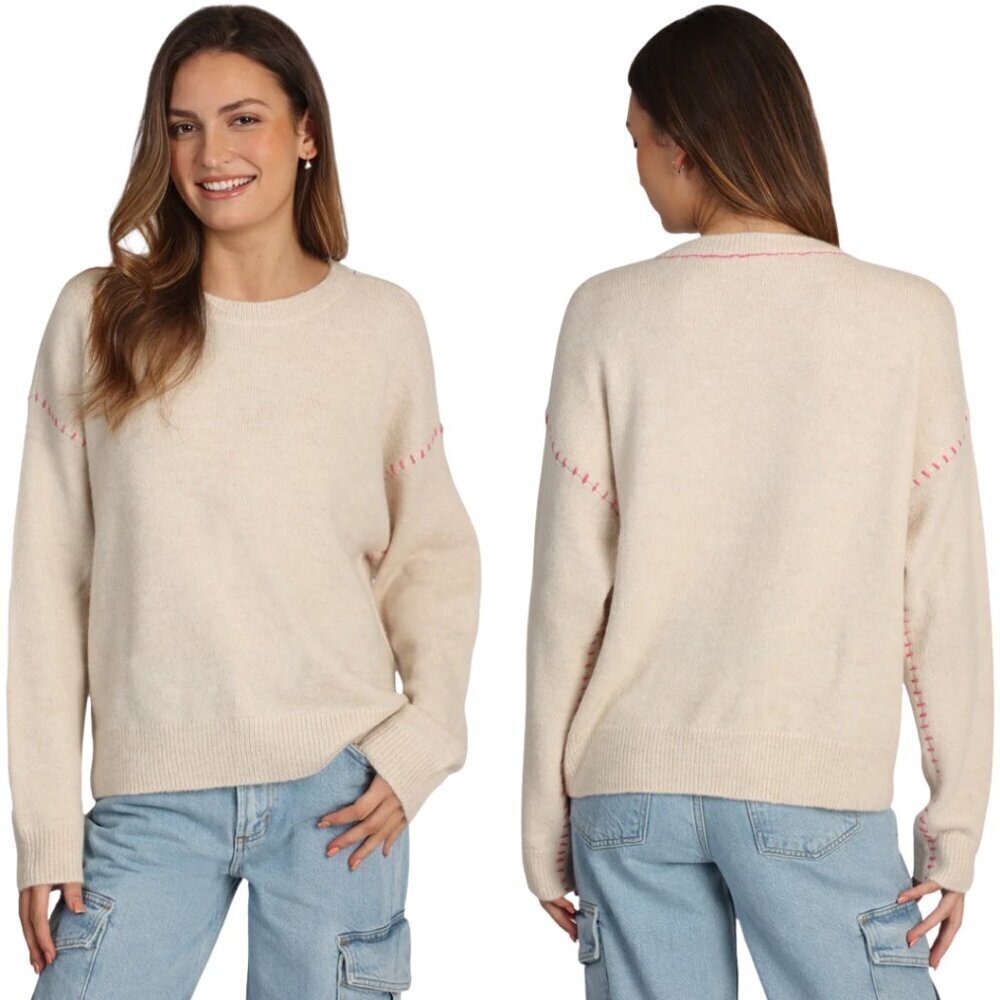 Dylan Harper Sweater Pullover Women's Small Tan Pink Knit Alpaca Wool Crewneck